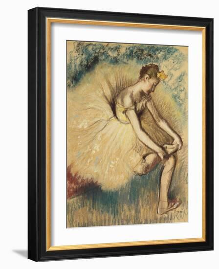 A Dancer Putting on her Shoe-Edgar Degas-Framed Giclee Print