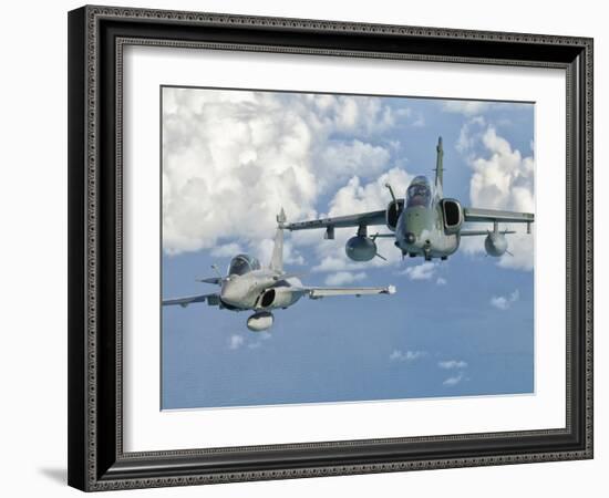 A Dassault Rafale of the French Air Force Flys Alongside an Embraer A-1B of the Brazilian Air Force-Stocktrek Images-Framed Photographic Print