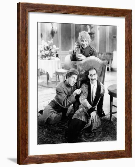 A Day at the Races, Chico Marx, Harpo Marx, Groucho Marx, 1937-null-Framed Photo