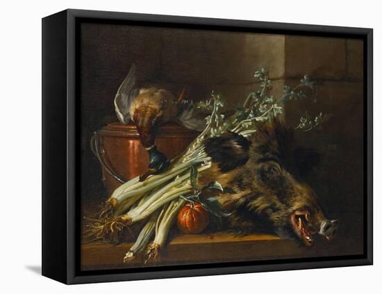 A Dead Mallard, a Boar's Head, Celery and a Copper Pot on a Ledge-Jean-Baptiste Oudry-Framed Premier Image Canvas