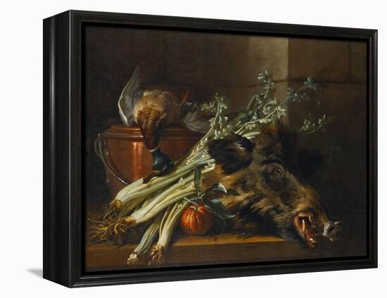 A Dead Mallard, a Boar's Head, Celery and a Copper Pot on a Ledge-Jean-Baptiste Oudry-Framed Premier Image Canvas