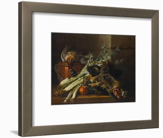 A Dead Mallard, a Boar's Head, Celery and a Copper Pot on a Ledge-Jean-Baptiste Oudry-Framed Premium Giclee Print