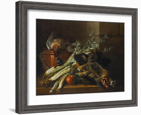 A Dead Mallard, a Boar's Head, Celery and a Copper Pot on a Ledge-Jean-Baptiste Oudry-Framed Giclee Print