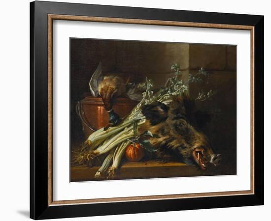 A Dead Mallard, a Boar's Head, Celery and a Copper Pot on a Ledge-Jean-Baptiste Oudry-Framed Giclee Print