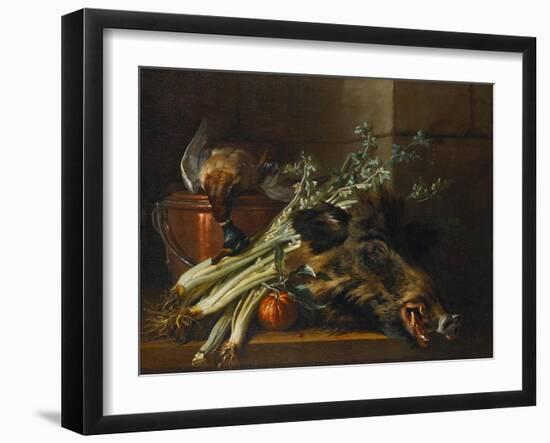 A Dead Mallard, a Boar's Head, Celery and a Copper Pot on a Ledge-Jean-Baptiste Oudry-Framed Giclee Print