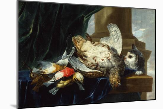 A Dead Partridge and other Birds a Stone Ledge with a Cat-Jan Fyt-Mounted Giclee Print