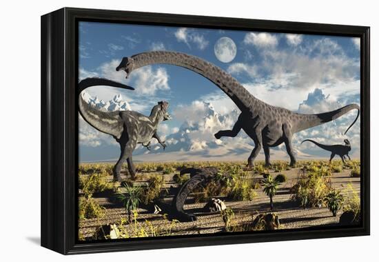 A Deadly Confrontation Between a Diplodocus and a Pair of Allosaurus-null-Framed Stretched Canvas