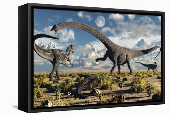 A Deadly Confrontation Between a Diplodocus and a Pair of Allosaurus-null-Framed Stretched Canvas