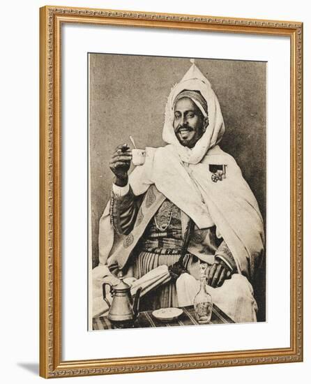 A Decorated Moroccan Tribal Chief Enjoying a Cup of Coffee-null-Framed Photographic Print