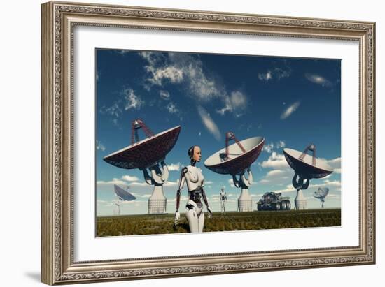 A Deep Space Tracking Station on an Alien Planet Operated by Androids-null-Framed Art Print