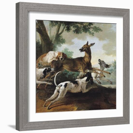 A Deer Chased by Dogs, 1725-Jean-Baptiste Oudry-Framed Giclee Print