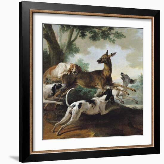 A Deer Chased by Dogs, 1725-Jean-Baptiste Oudry-Framed Giclee Print