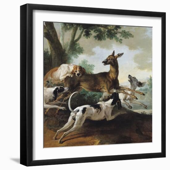 A Deer Chased by Dogs, 1725-Jean-Baptiste Oudry-Framed Giclee Print