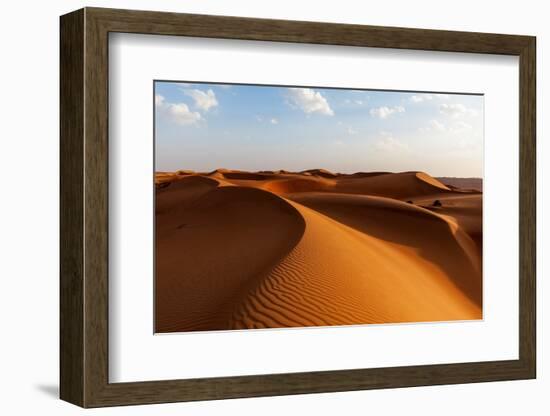 A desert landscape of wind sculpted and rippled sand dunes. Wahiba Sands, Oman.-Sergio Pitamitz-Framed Photographic Print