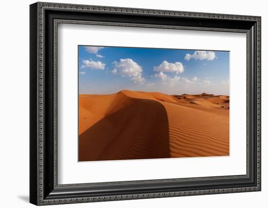 A desert landscape of wind sculpted and rippled sand dunes. Wahiba Sands, Oman.-Sergio Pitamitz-Framed Photographic Print