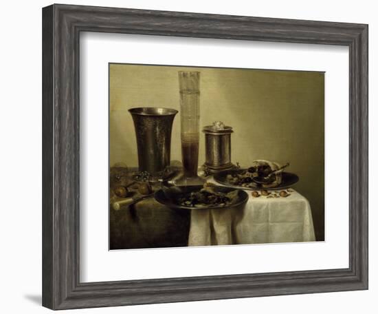 A Dessert, Previously Called Still Life with Silver Tumbler. 1637-Willem Claesz Heda-Framed Art Print