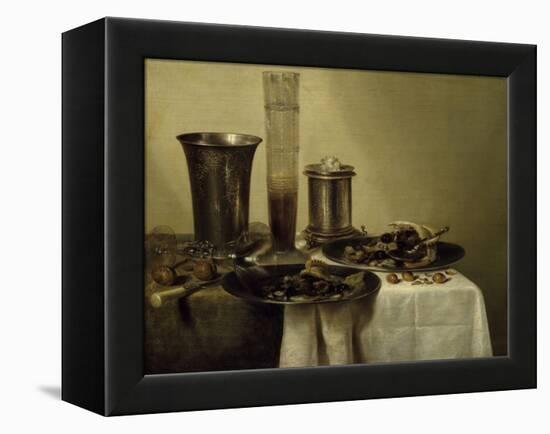 A Dessert, Previously Called Still Life with Silver Tumbler. 1637-Willem Claesz Heda-Framed Stretched Canvas