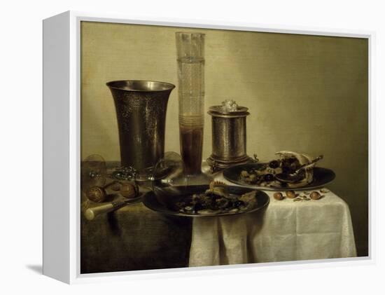 A Dessert, Previously Called Still Life with Silver Tumbler. 1637-Willem Claesz Heda-Framed Stretched Canvas