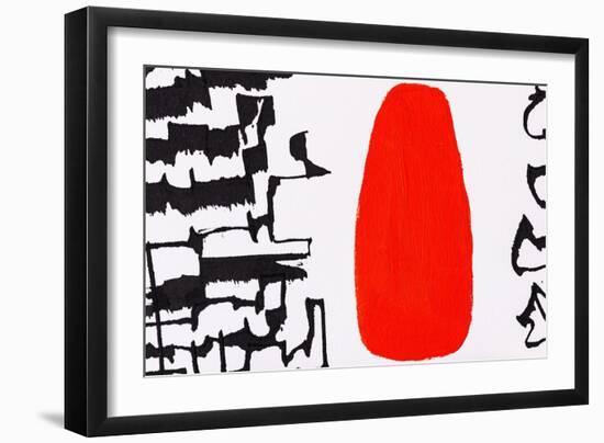 A Detail from an Abstract Calligraphic Cola Pen Painting with Asemic Text and Red Blob.-null-Framed Art Print