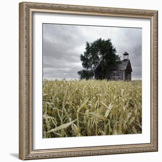 A Dilapidated Building in a Field-null-Framed Photographic Print