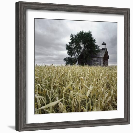 A Dilapidated Building in a Field-null-Framed Photographic Print