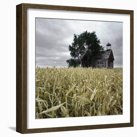 A Dilapidated Building in a Field-null-Framed Photographic Print