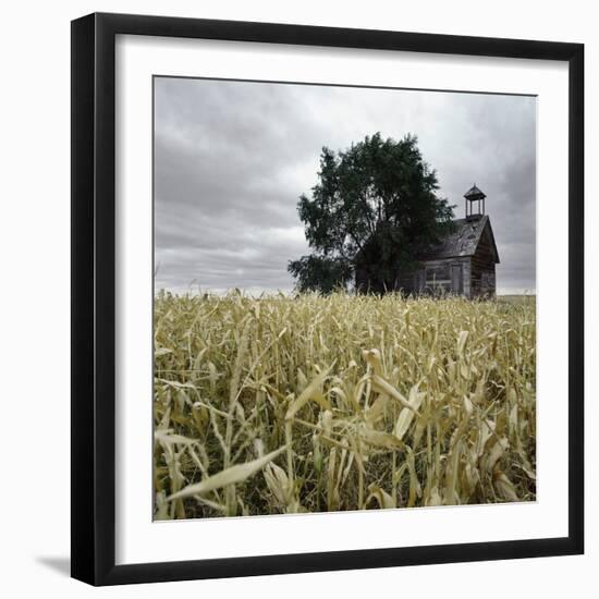 A Dilapidated Building in a Field-null-Framed Photographic Print