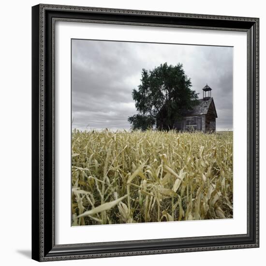 A Dilapidated Building in a Field-null-Framed Photographic Print