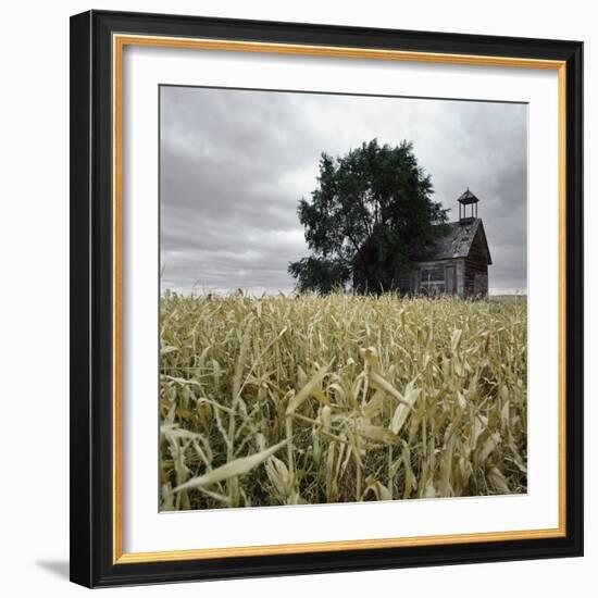 A Dilapidated Building in a Field-null-Framed Photographic Print