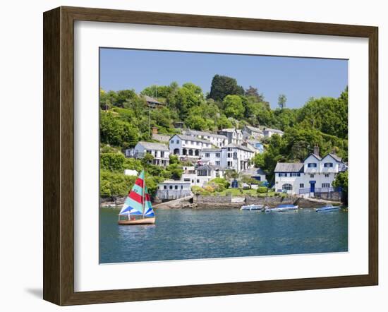 A Dinghy Sails Past the Village of Boddinick Near Fowey, Cornwall, England, United Kingdom, Europe-David Clapp-Framed Photographic Print