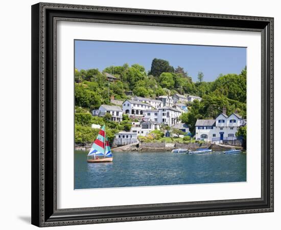 A Dinghy Sails Past the Village of Boddinick Near Fowey, Cornwall, England, United Kingdom, Europe-David Clapp-Framed Photographic Print