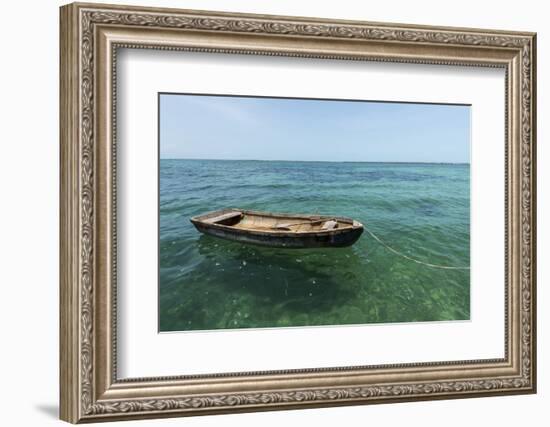 A Dingy Floats by Itself on Open Green Waters Near the Southern Coast of Cuba-James White-Framed Photographic Print