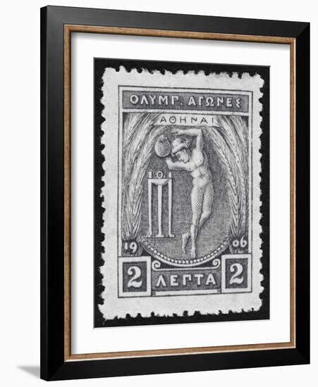 A Discus Thrower. Greece 1906 Olympic Games 2 Lepta, Unused-null-Framed Giclee Print