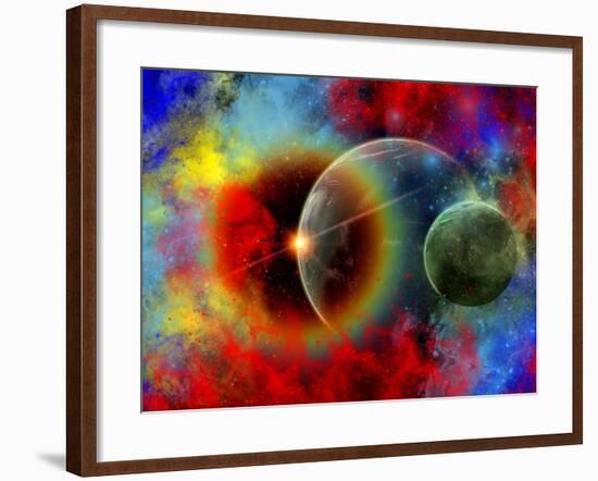 A Distant Alien World And It's Moon Surrounded by Nebulous Gas Clouds-Stocktrek Images-Framed Photographic Print