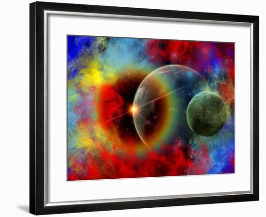 A Distant Alien World And It's Moon Surrounded by Nebulous Gas Clouds-Stocktrek Images-Framed Photographic Print