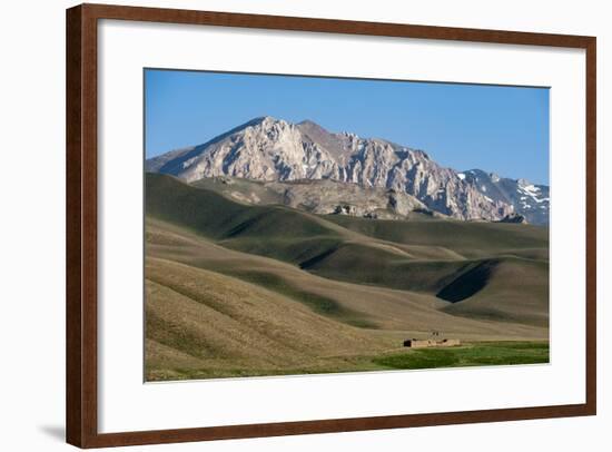 A Distant House in the Grasslands with Views of Mountains in the Distance, Bamiyan Province-Alex Treadway-Framed Photographic Print