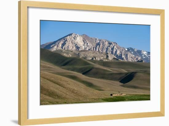 A Distant House in the Grasslands with Views of Mountains in the Distance, Bamiyan Province-Alex Treadway-Framed Photographic Print