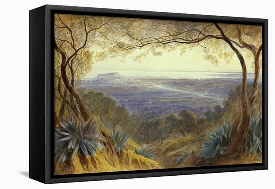 A Distant view of Nice from the Hills, 1876 watercolor-Edward Lear-Framed Premier Image Canvas