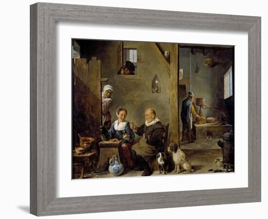 A Distillery with an Elderly Man Buying Gin from a Woman, C. 1640-49-David the Younger Teniers-Framed Giclee Print