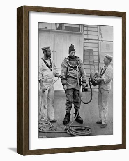 A Diver from the Battleship HMS 'Camperdown' in His Diver's Dress, 1896-Gregory & Co-Framed Giclee Print