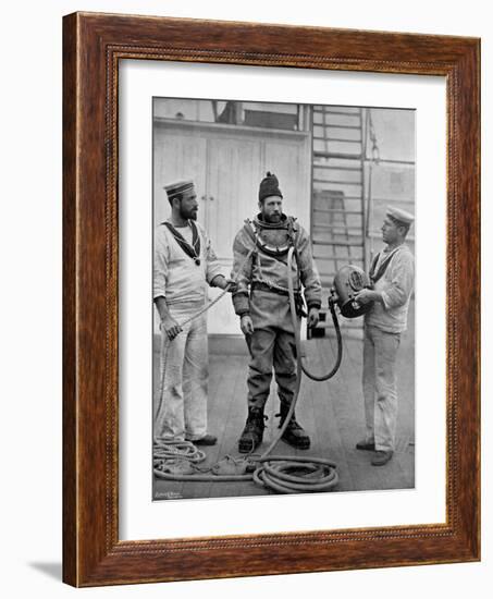 A Diver from the Battleship HMS 'Camperdown' in His Diver's Dress, 1896-Gregory & Co-Framed Giclee Print