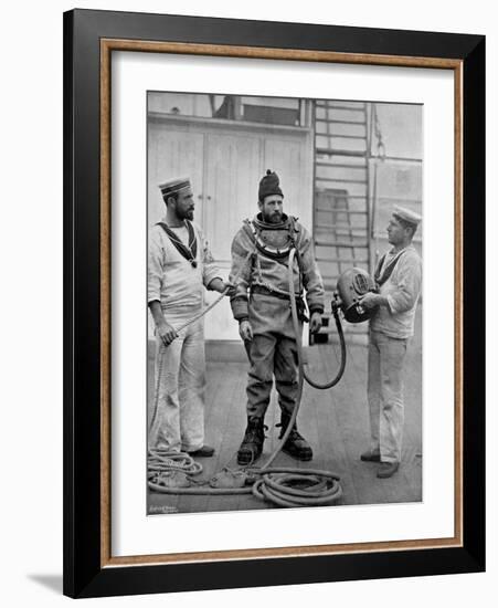 A Diver from the Battleship HMS 'Camperdown' in His Diver's Dress, 1896-Gregory & Co-Framed Giclee Print