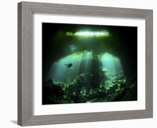 A Diver in the Garden of Eden Cenote System in Mexico-null-Framed Photographic Print