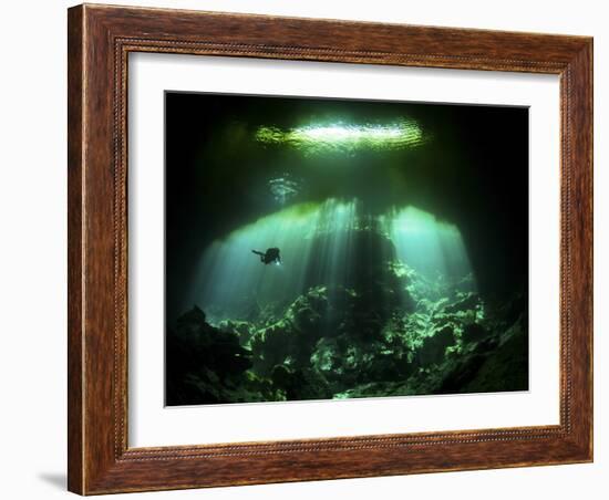 A Diver in the Garden of Eden Cenote System in Mexico-null-Framed Photographic Print