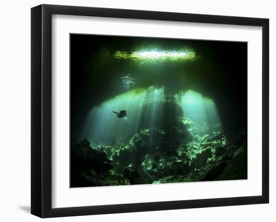 A Diver in the Garden of Eden Cenote System in Mexico-null-Framed Photographic Print