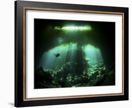 A Diver in the Garden of Eden Cenote System in Mexico-null-Framed Photographic Print