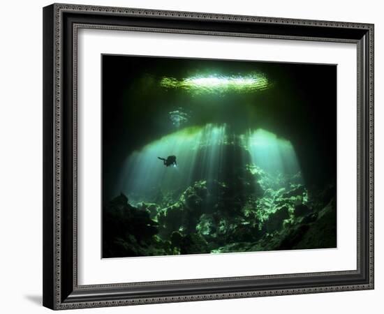 A Diver in the Garden of Eden Cenote System in Mexico-null-Framed Photographic Print