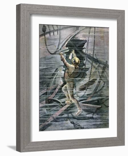 A Diver Searching a Wreck in La Havre Harbour, France, 1892-Henri Meyer-Framed Giclee Print