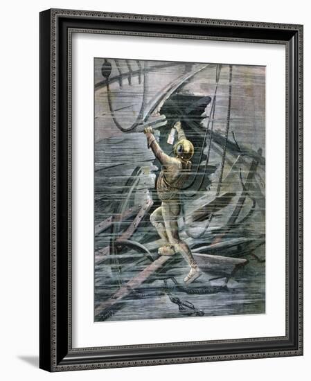 A Diver Searching a Wreck in La Havre Harbour, France, 1892-Henri Meyer-Framed Giclee Print