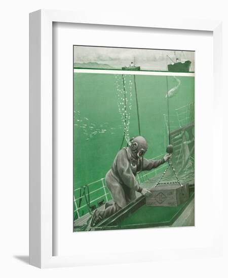 'A Diver Working Under Enormous Pressure', 1935-Unknown-Framed Giclee Print